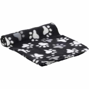 Esma black paw-print fleece pet blanket, 100 × 150 cm