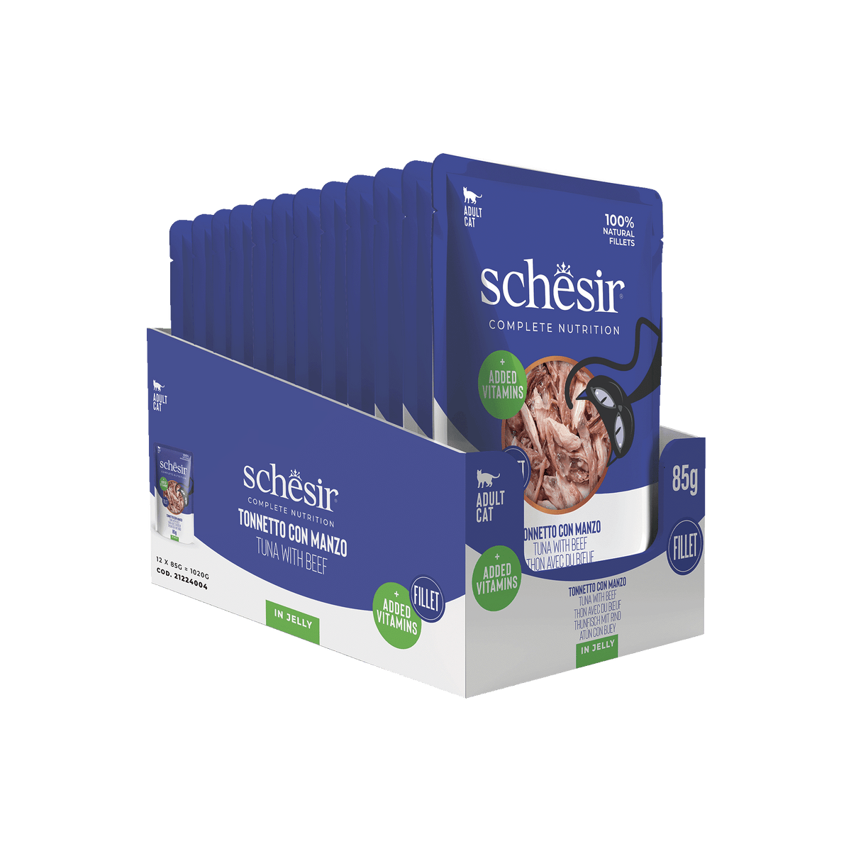 Schesir tuna with beef wet cat food, 85 g pouch – image 2