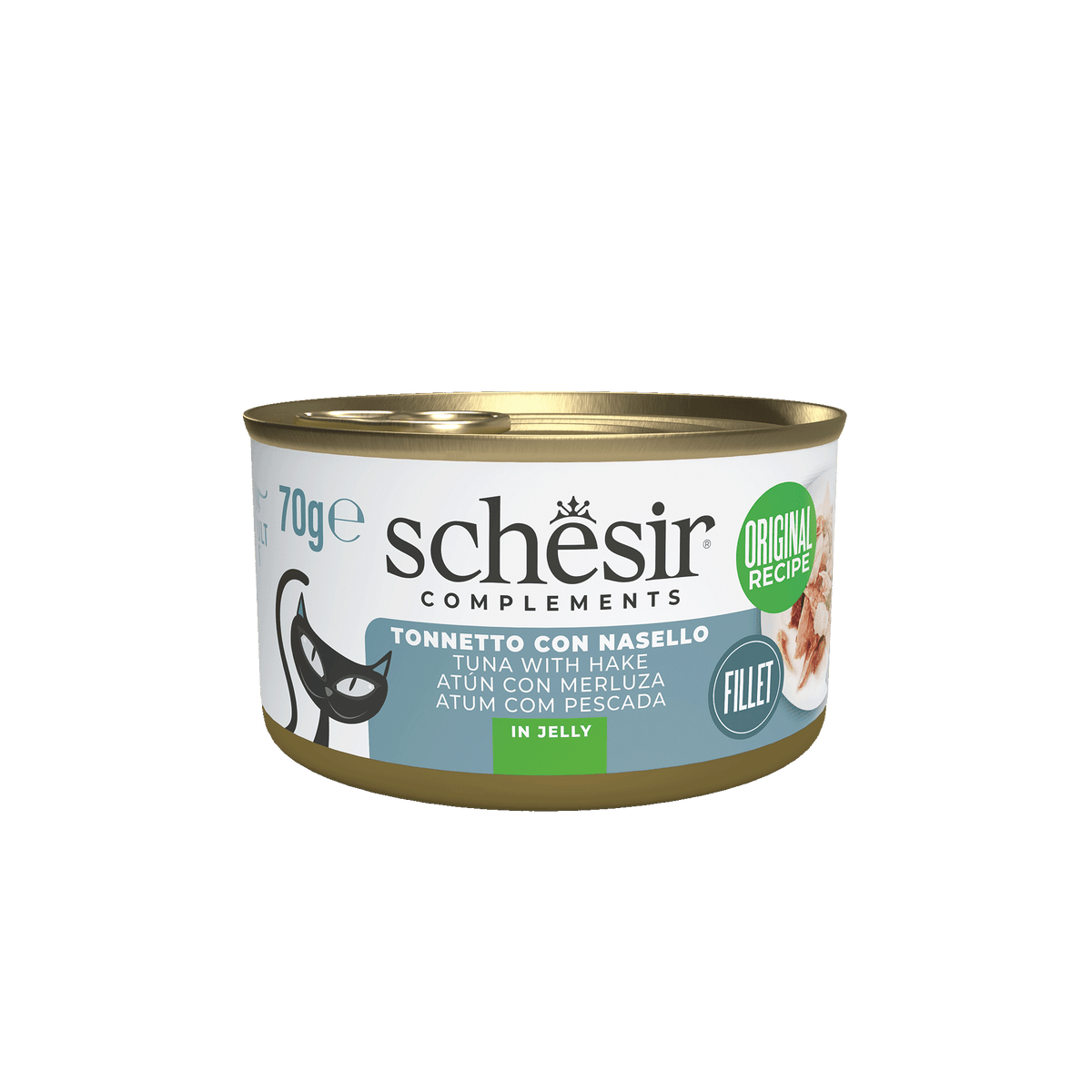 Schesir tuna and hake wet cat food, 70 g tin