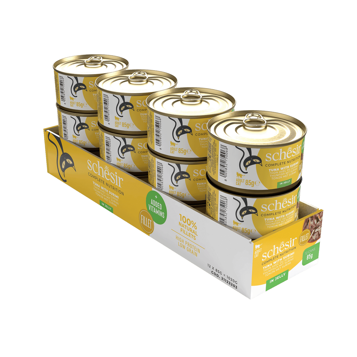Schesir tuna with surimi wet cat food, 85 g tin – image 2