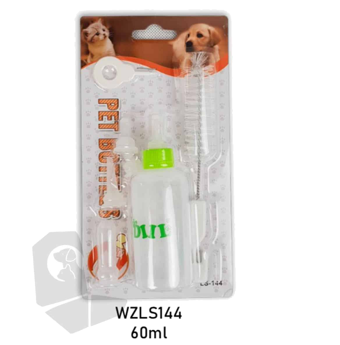 Small feeding bottle for puppies, kittens and small animals with brush and 5 teats