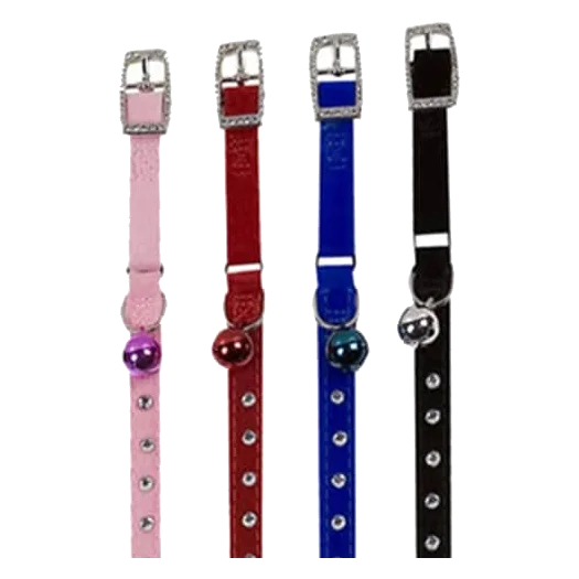 Velvet and rhinestone cat collar