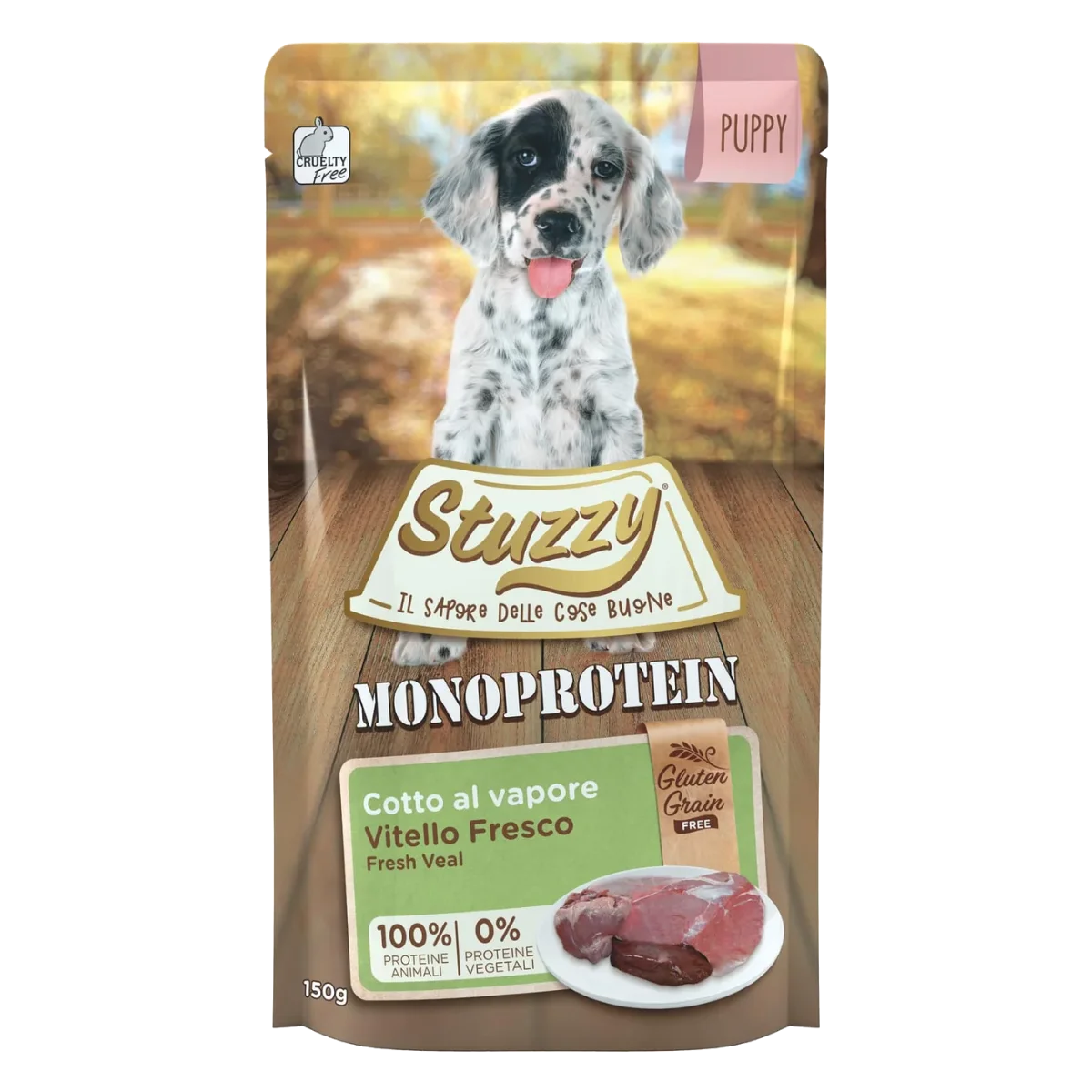 Stuzzy Monoprotein veal wet puppy food, 150 g pouch