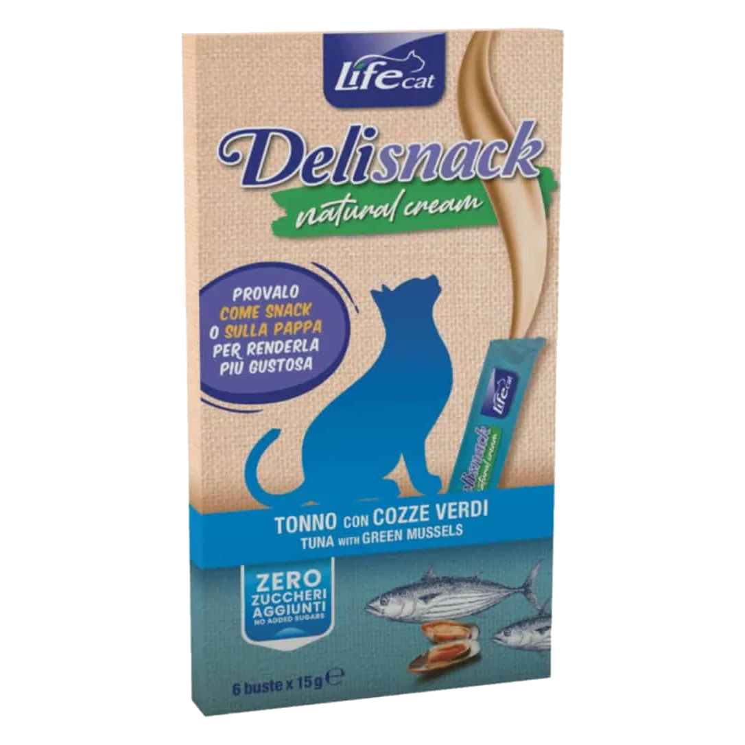 Life Cat tuna with mussels creamy cat treat, 6 × 15 g
