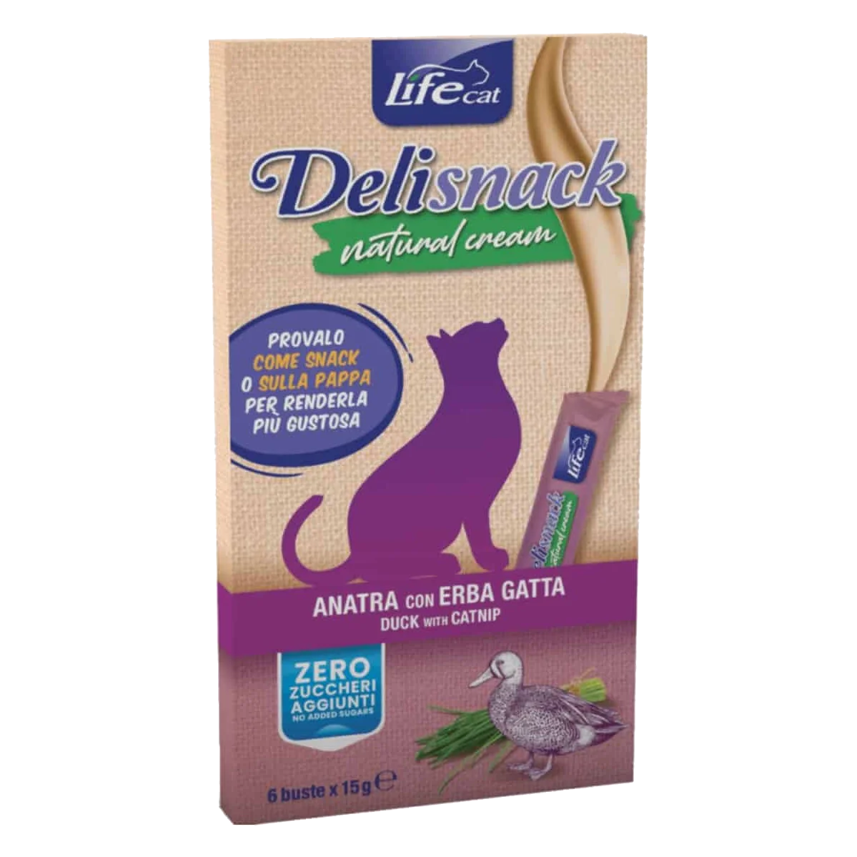 Life Cat duck with catnip creamy cat treat, 6 × 15 g