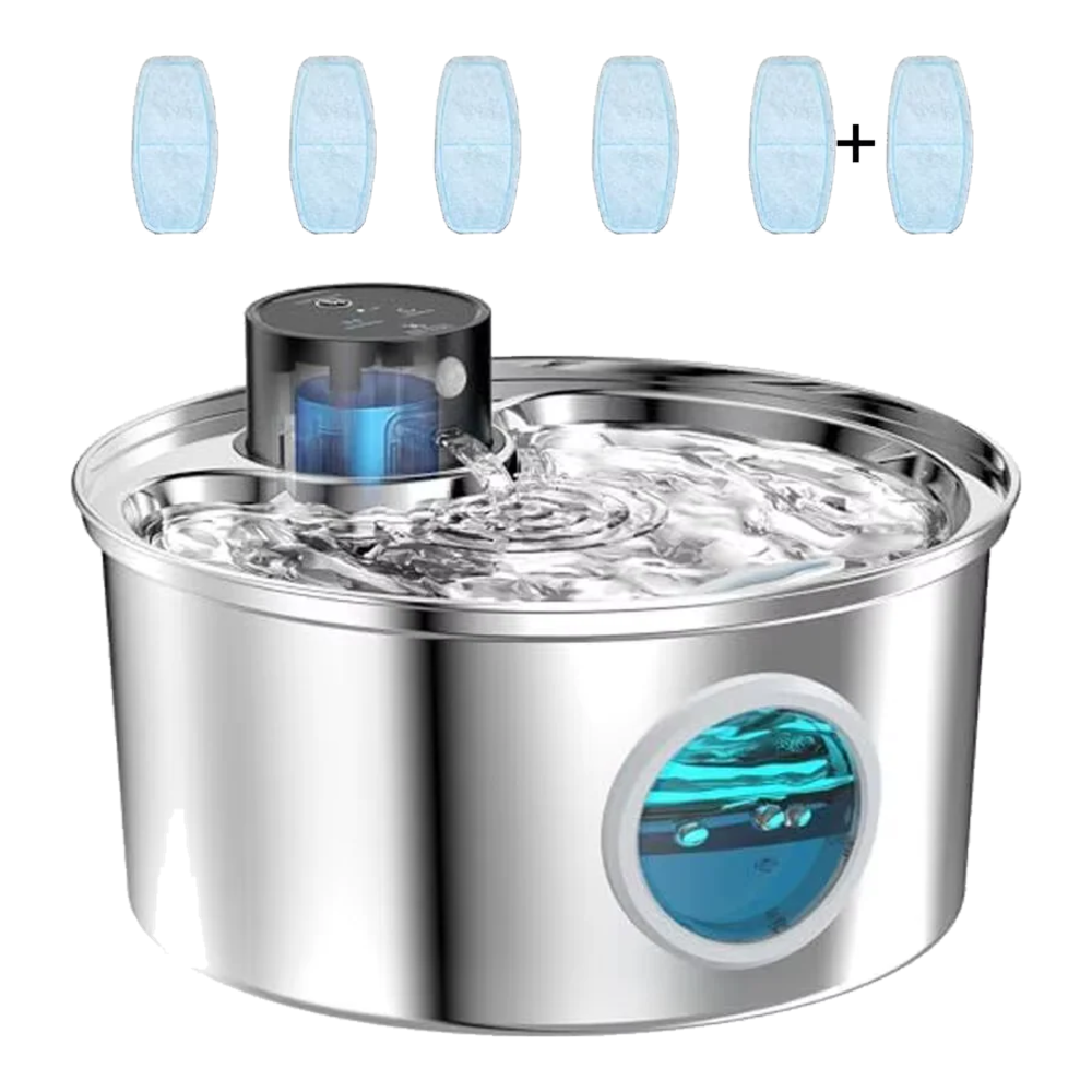3.2 L stainless steel cat water fountain with sensor and 6 replacement filters