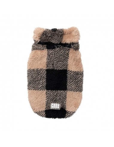 FuzzYard Checkered Teddy teddy fleece dog jumper in black and beige