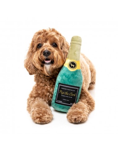 FuzzYard Pup The Cork bottle plush dog toy with squeaker