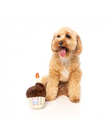 FuzzYard birthday cupcake plush dog toy with squeaker