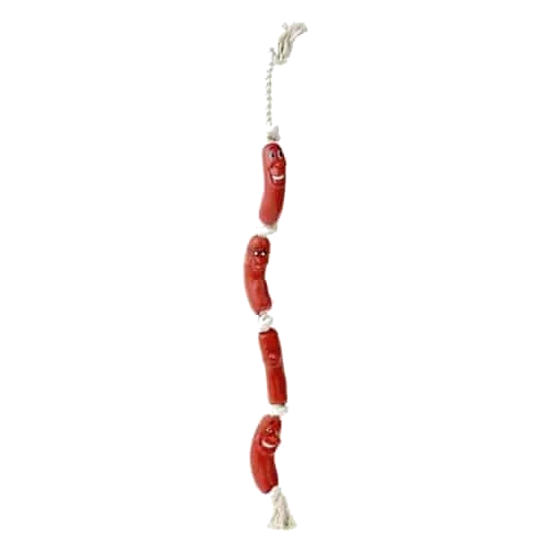Classic vinyl sausage with rope dog toy, 660 mm