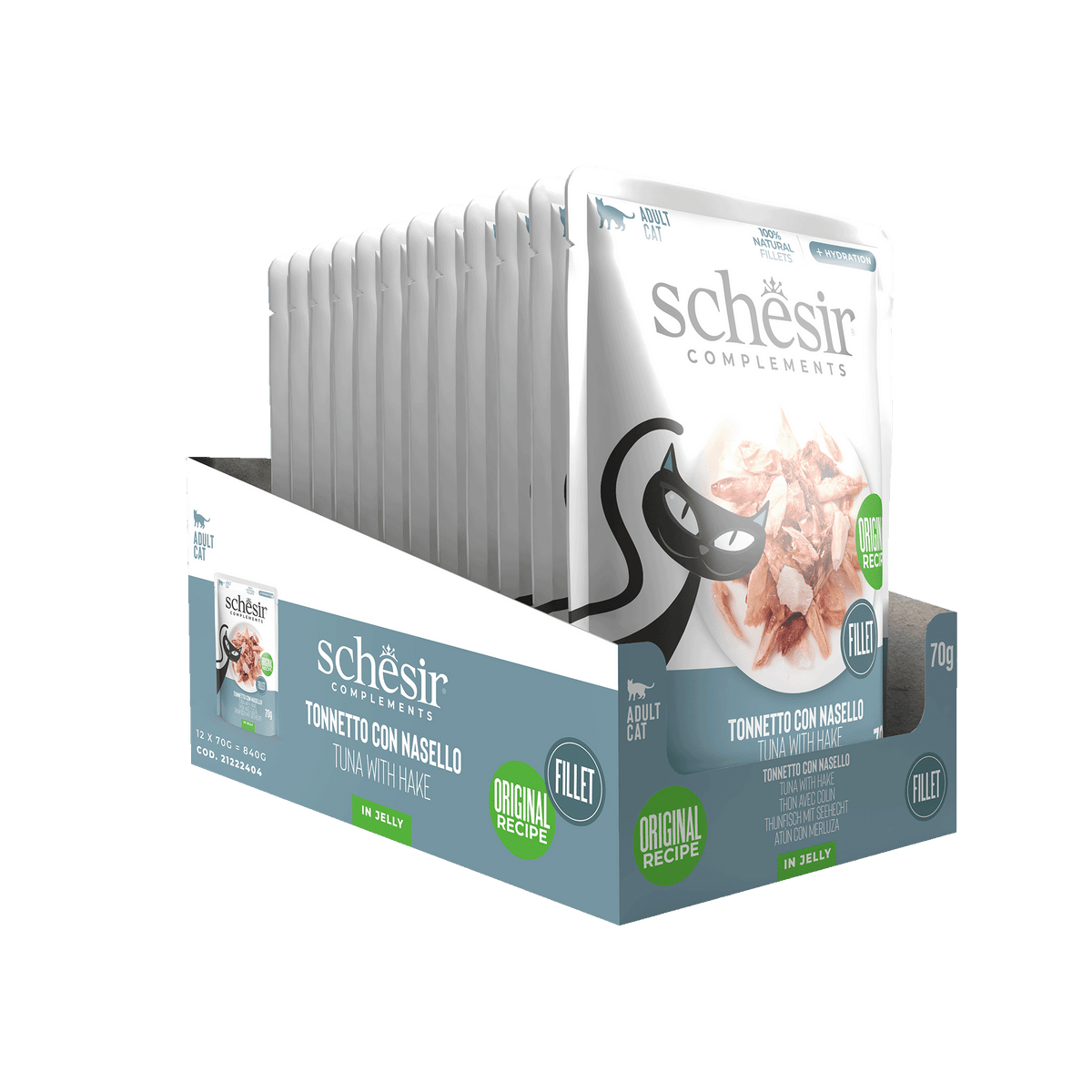 Schesir tuna with hake wet cat food, 70 g pouch – image 3