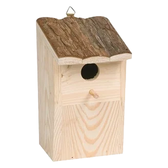 Wooden bird nest box with top opening