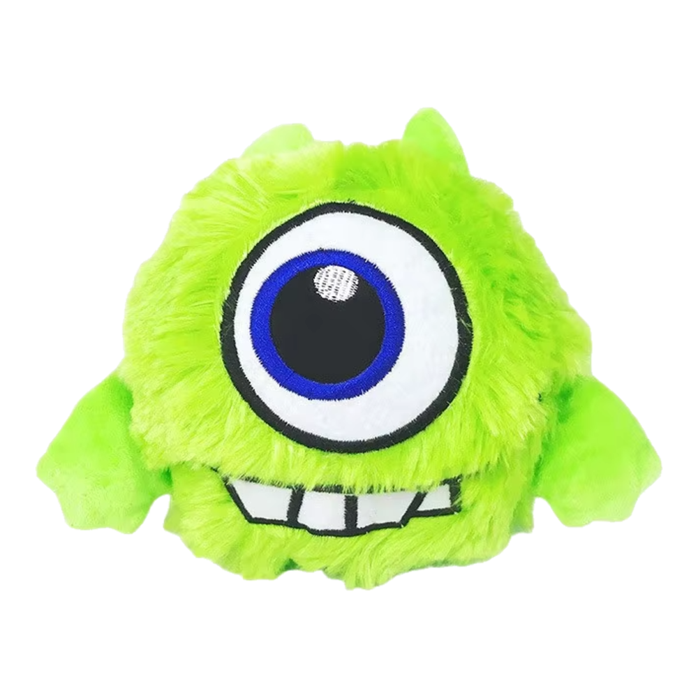 Interactive dog ball with green plush cover