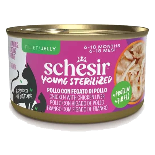 Schesir Sterilised Kitten chicken with chicken liver wet cat food, 85 g