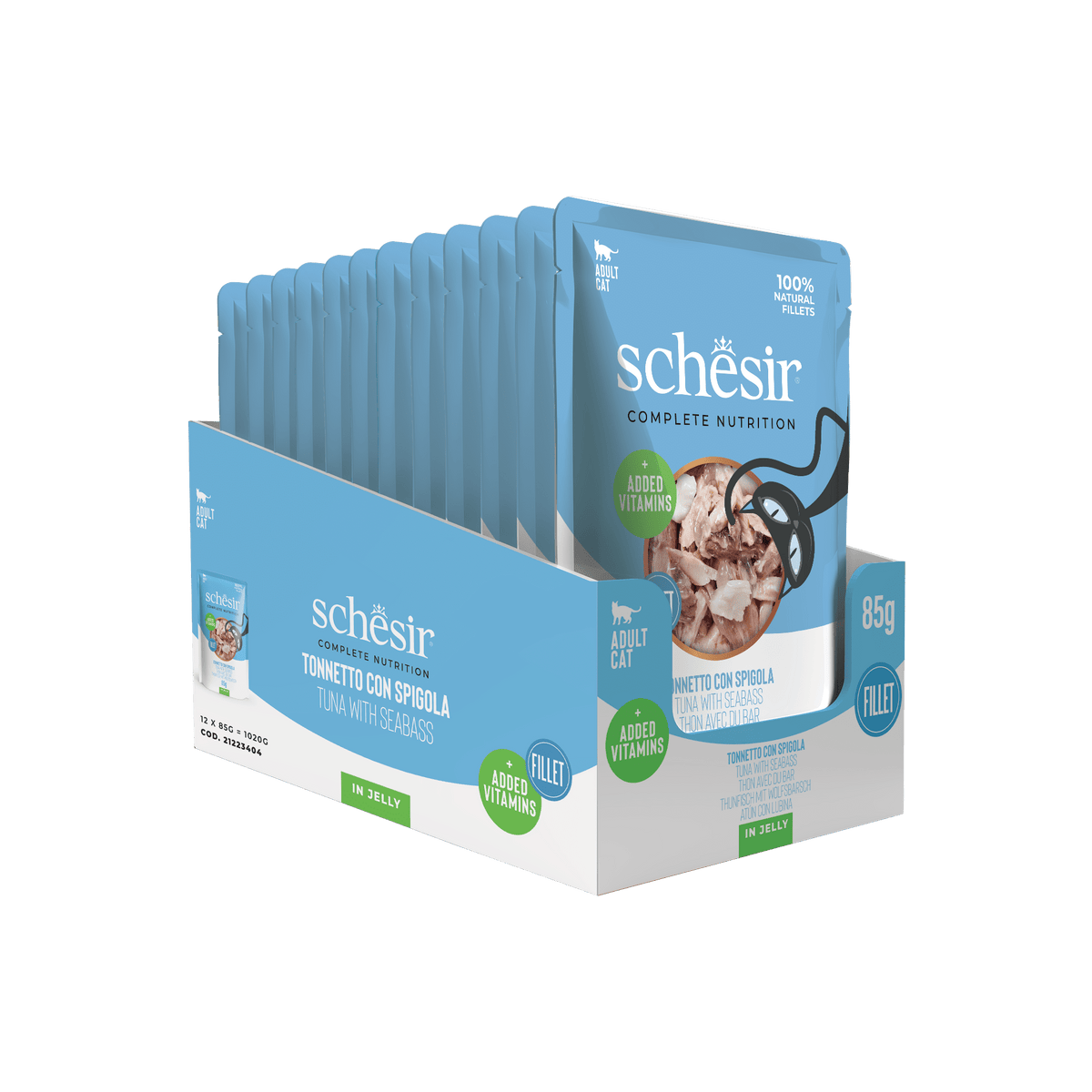 Schesir tuna with sea bass wet cat food, 85 g pouch – image 3