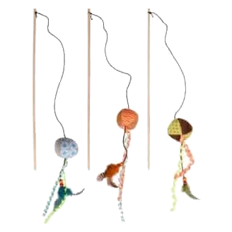Assorted fishing rod cat toys with ball