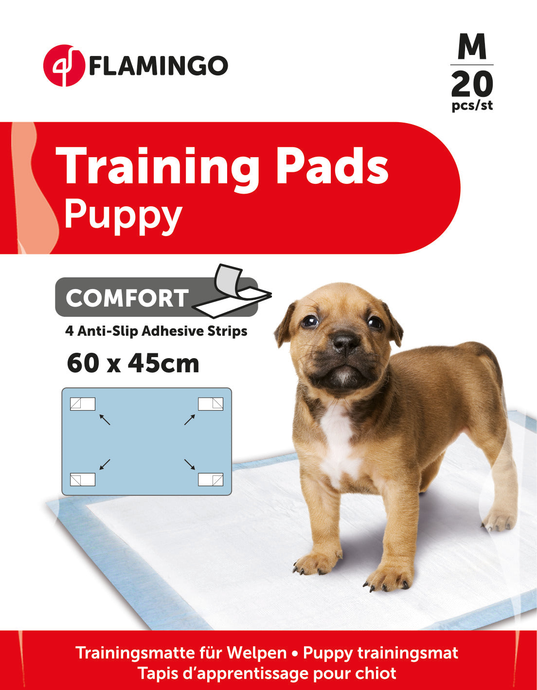 Comfort puppy pads with non-slip adhesive strips, size 2