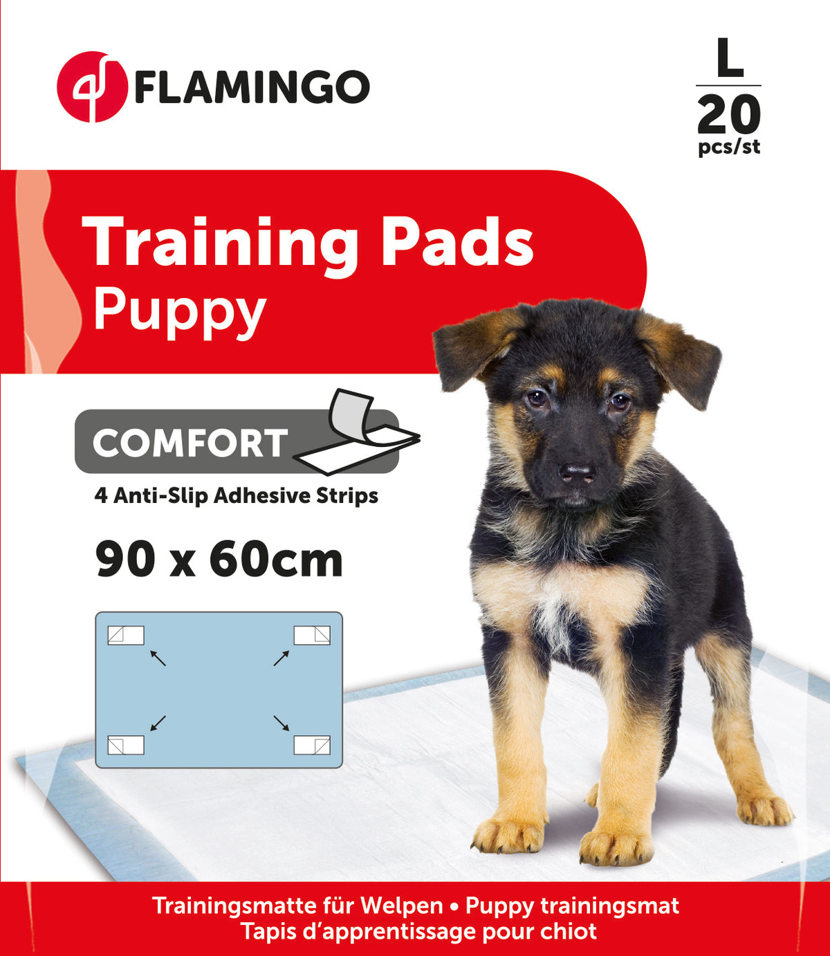 Comfort puppy pads with non-slip adhesive strips, size 3