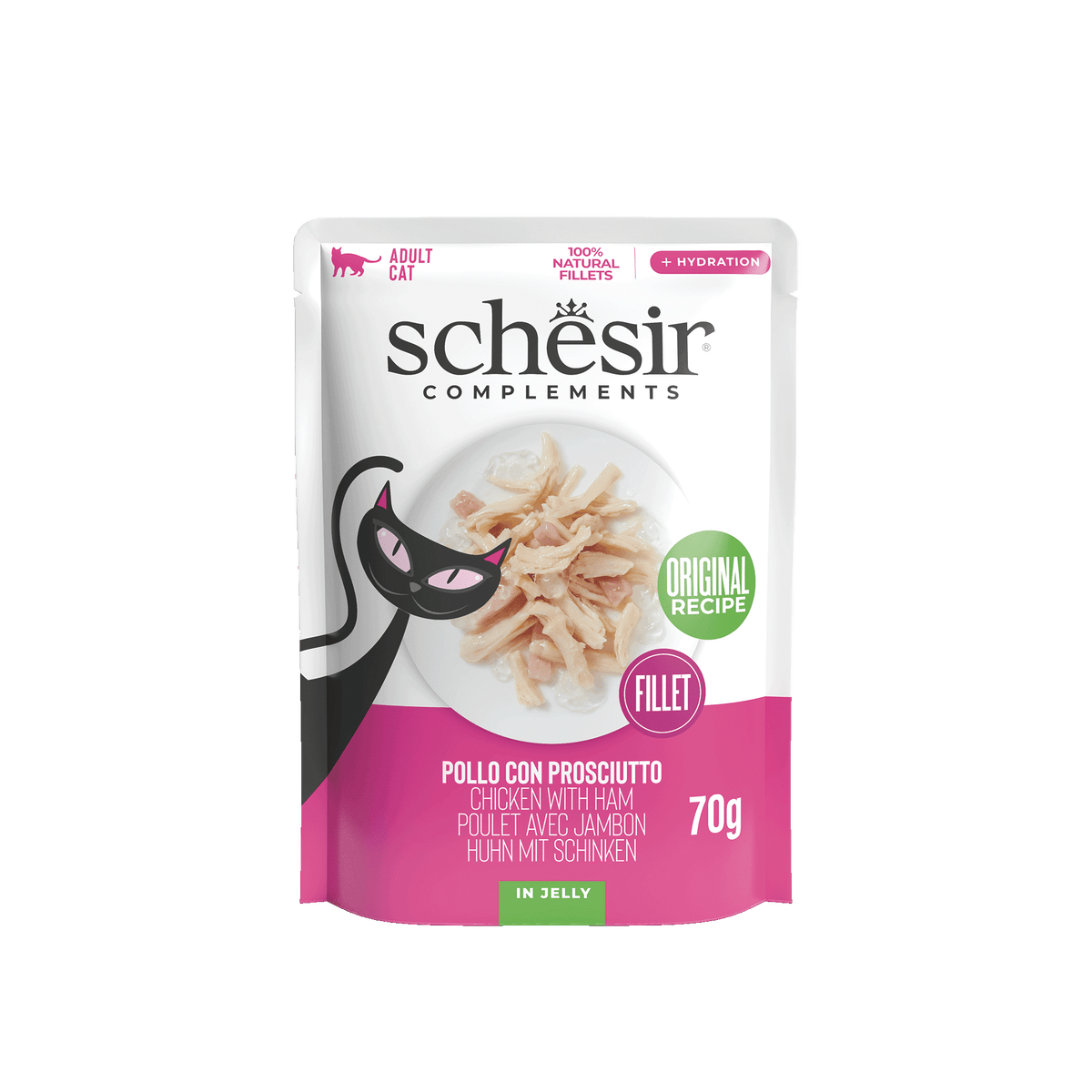 Schesir chicken with ham wet cat food, 70 g pouch