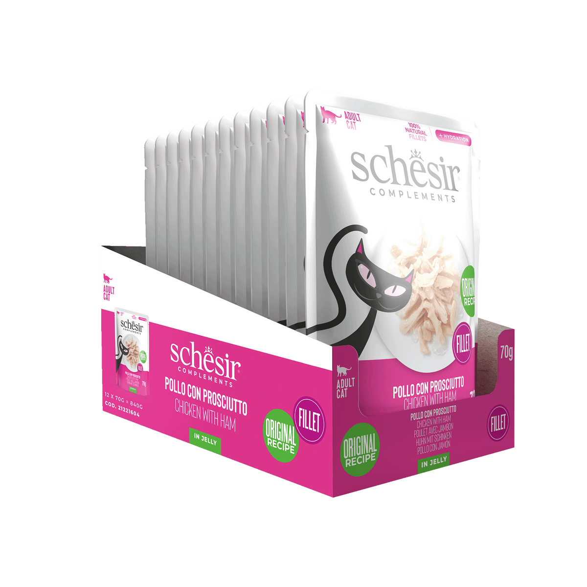 Schesir chicken with ham wet cat food, 70 g pouch – image 3