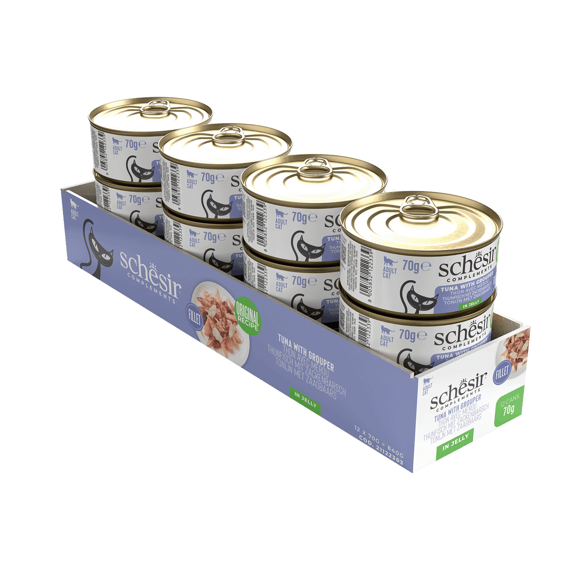 Schesir tuna with grouper wet cat food, 70 g tin – image 2