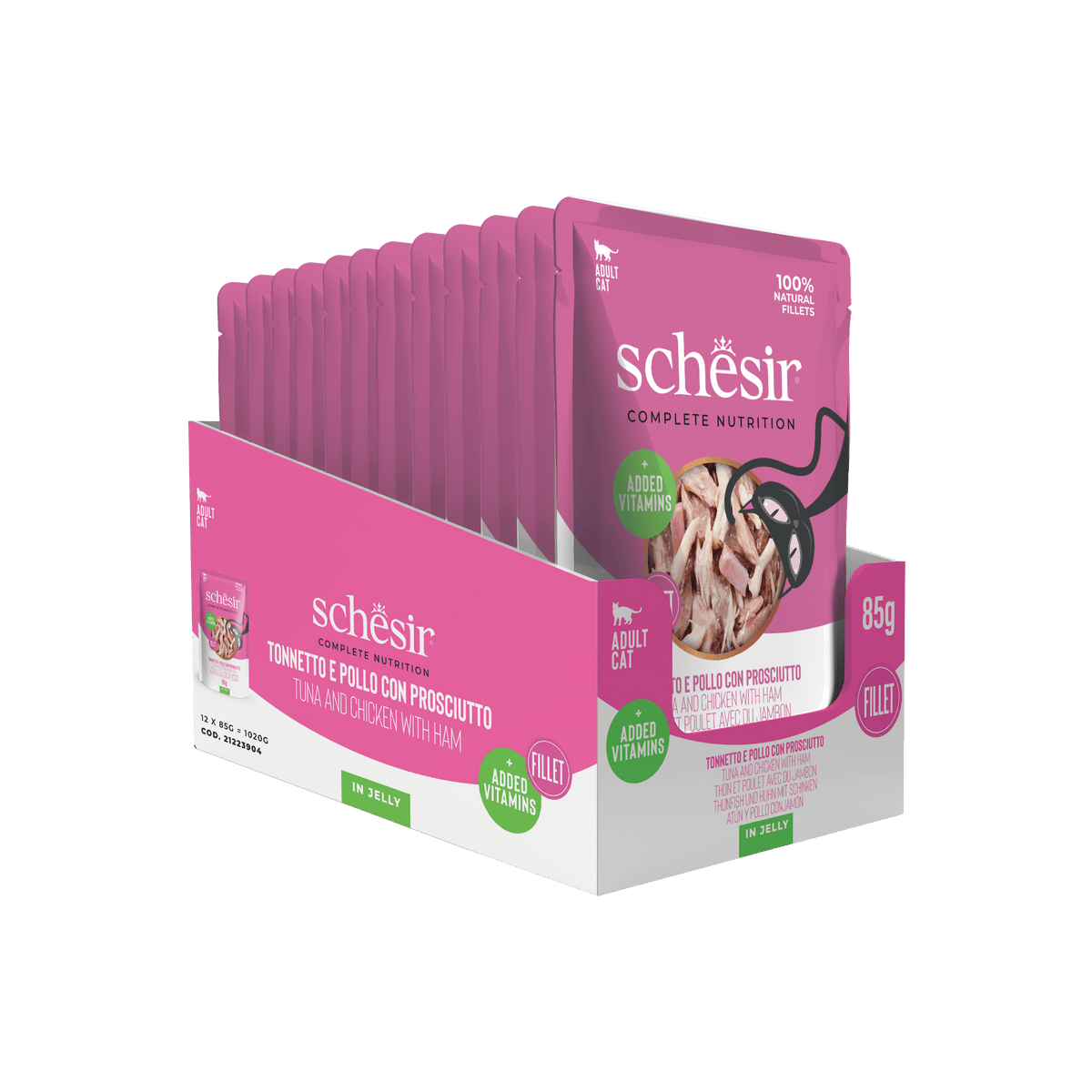 Schesir tuna with chicken and ham wet cat food, 85 g pouch – image 3