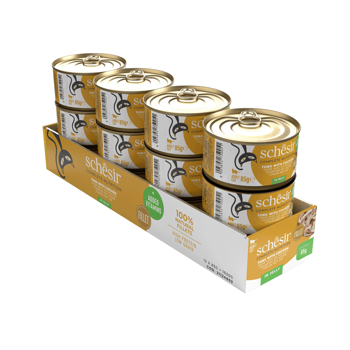 Schesir tuna with chicken fillets wet cat food, 85 g tin – image 2