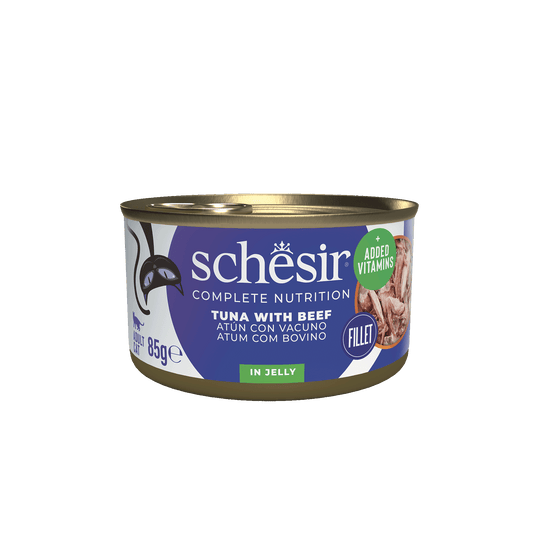 Schesir tuna with beef wet cat food, 85 g tin