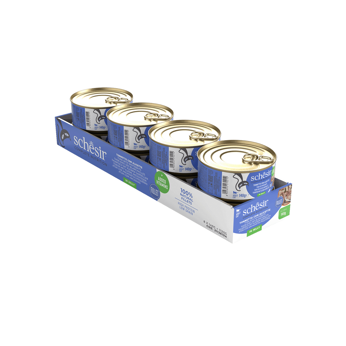 Schesir tuna and whitebait in jelly wet cat food, 140 g tin – image 2