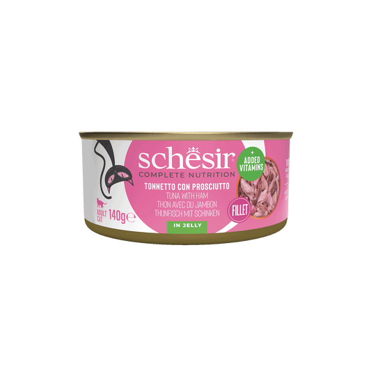 Schesir tuna with ham in jelly wet cat food, 140 g tin