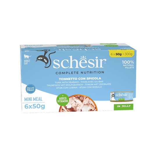 Schesir tuna with sea bass wet cat food, 6 × 50 g, multipack