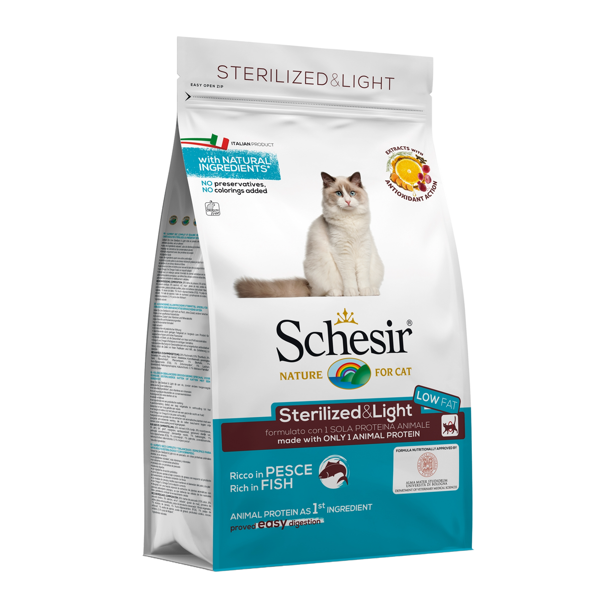 Schesir Sterilised & Light fish dry cat food, 1.5 kg