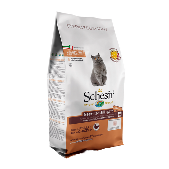 Schesir Sterilised & Light chicken dry cat food, 10 kg
