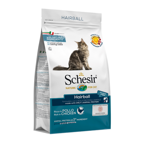 Schesir Hairball chicken dry cat food, 400 g