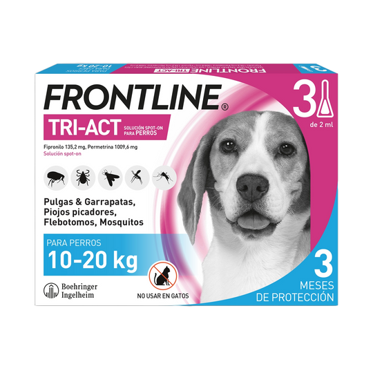 Frontline Tri-Act spot-on for dogs 10–20 kg, 3 pipettes
