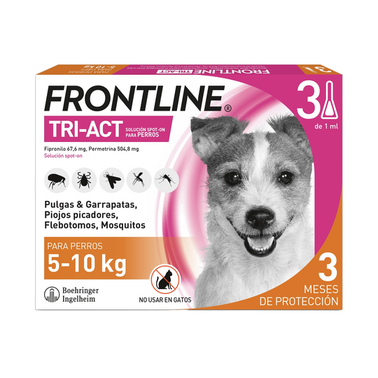 Frontline Tri-Act spot-on for dogs 5–10 kg, 3 pipettes