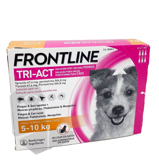 Frontline Tri-Act spot-on for dogs 5–10 kg, 6 pipettes