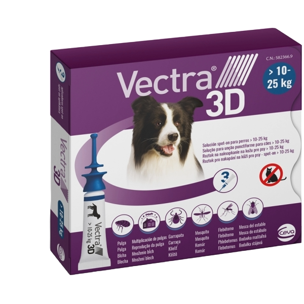 Vectra 3D spot-on for dogs 10–25 kg, 3 pipettes
