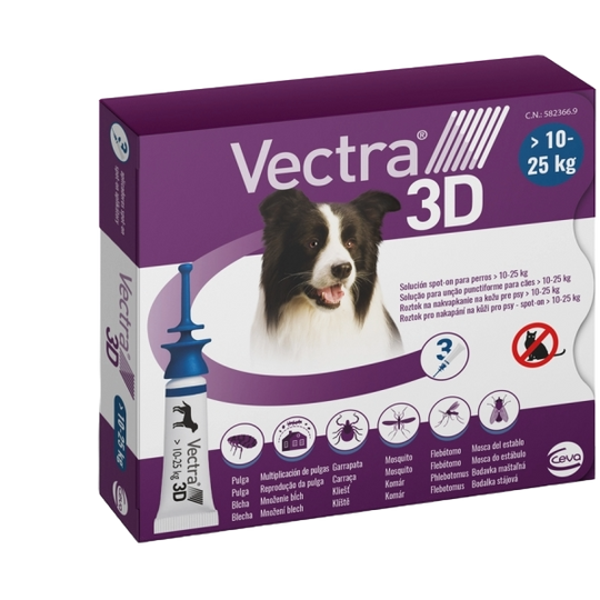 Vectra 3D spot-on for dogs 10–25 kg, 3 pipettes