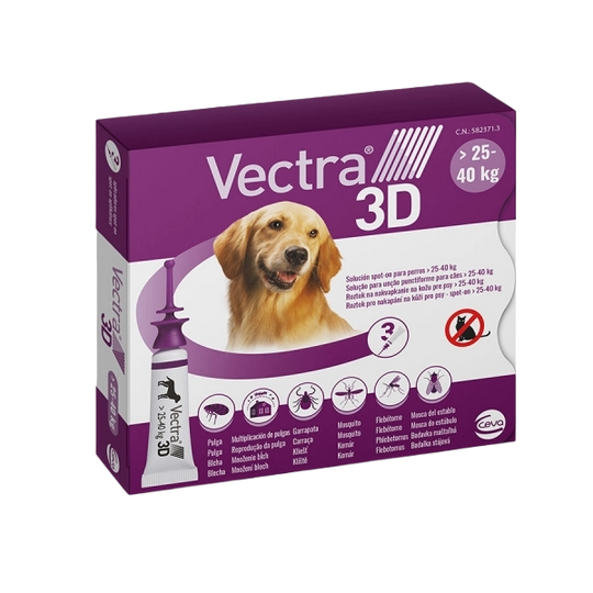 Vectra 3D spot-on for dogs 25–40 kg, 3 pipettes