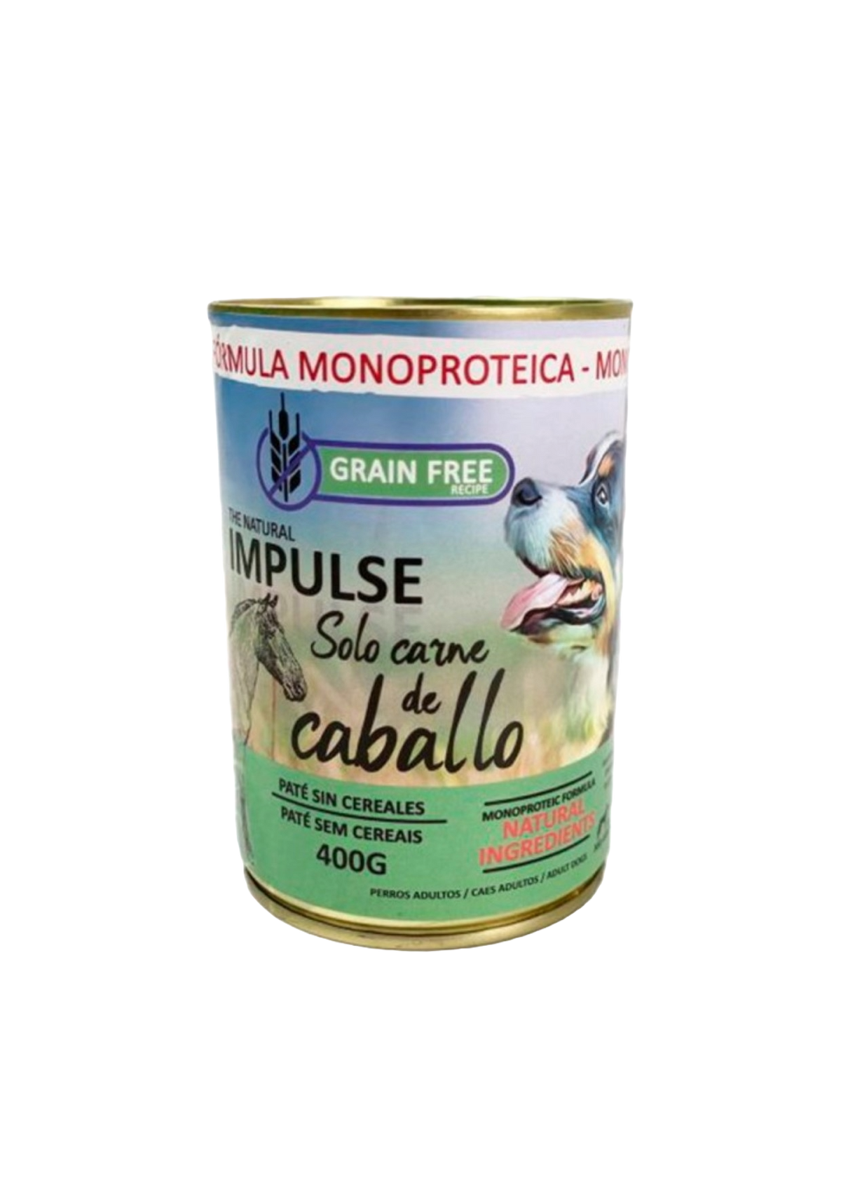 Natural Impulse wet dog food with horse, 400 g tin