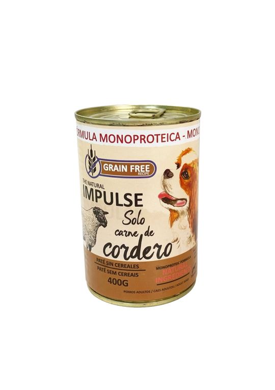 Natural Impulse wet dog food with lamb, 400 g tin