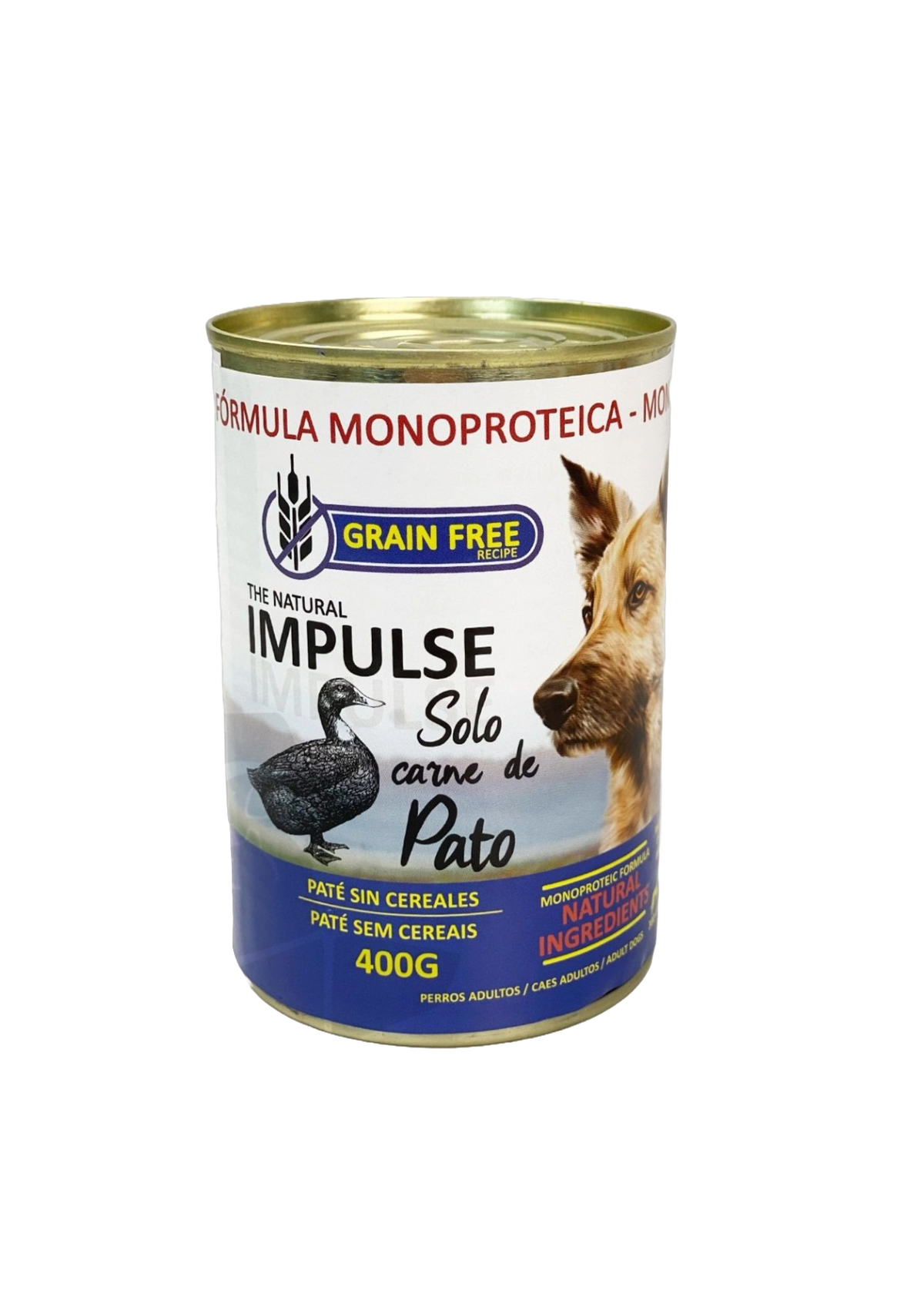 Natural Impulse wet dog food with duck, 400 g tin
