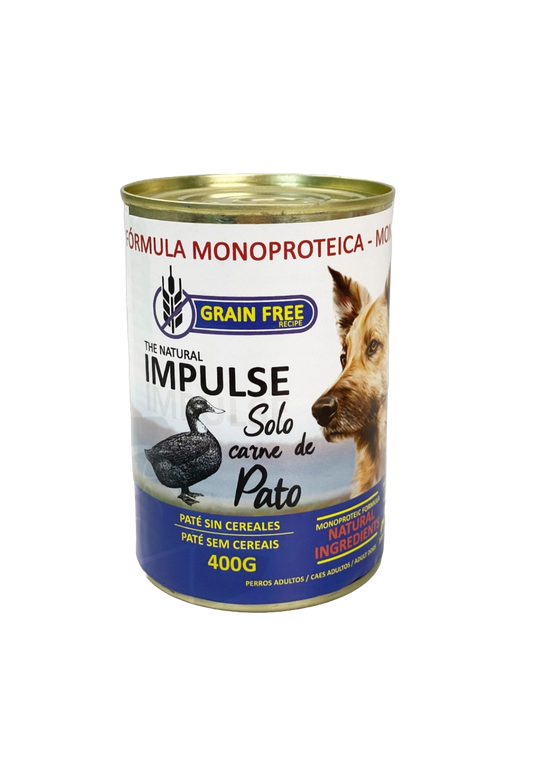 Natural Impulse wet dog food with duck, 400 g tin