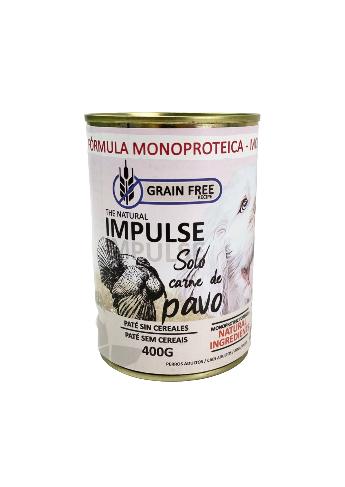 Natural Impulse wet dog food with turkey, 400 g tin
