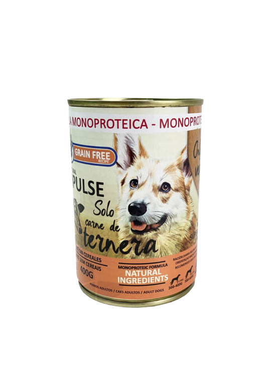 Natural Impulse wet dog food with veal, 400 g tin