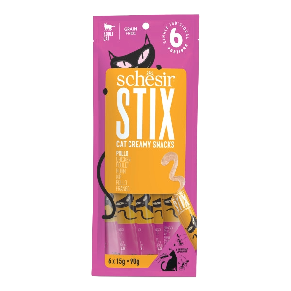 Schesir Snack Stix chicken creamy cat treats, 6 × 15 g
