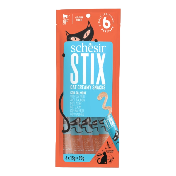 Schesir Snack Stix salmon creamy cat treats, 6 × 15 g