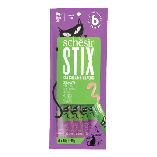 Schesir Snack Stix duck creamy cat treats, 6 × 15 g