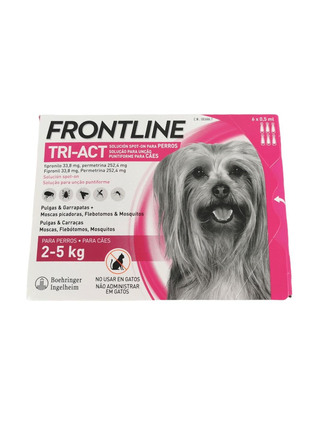 Frontline Tri-Act spot-on for dogs 2–5 kg, 6 pipettes